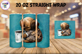 20 oz Sublimation Tumbler Wrap - Watercolor Sleepy Puppy holding a Coffee